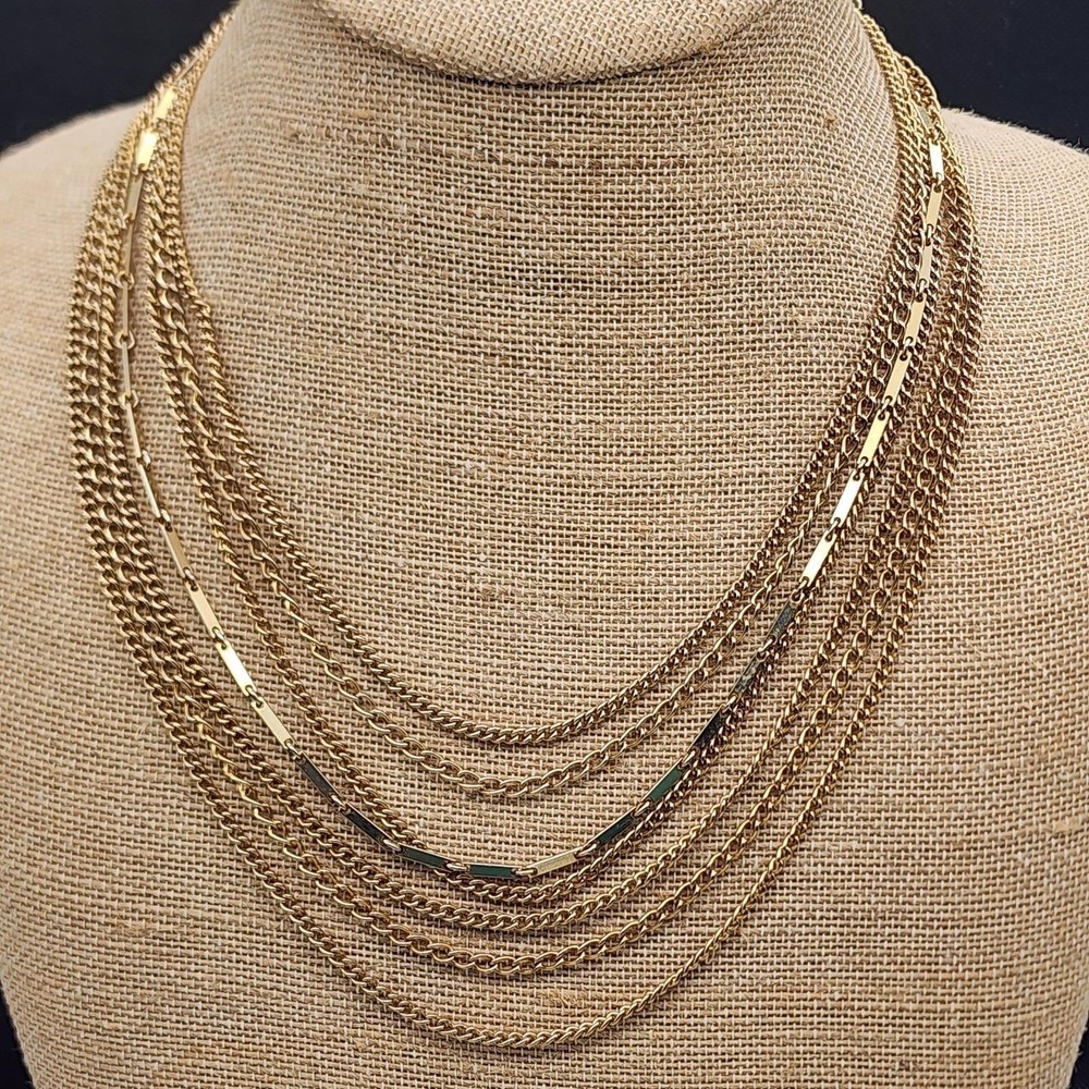 Vintage Coro Necklace Multi Strand Chain Gold Tone Layered Signed Estate